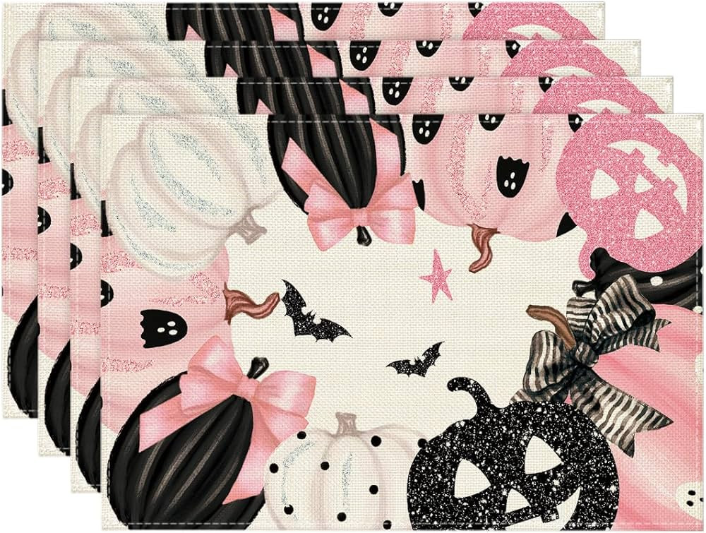 Artoid Mode Pink Jack-O-Lantern Halloween Placemats Set of 4, 12x18 Inch Fall Pumpkin Table Mats ... | Amazon (US)