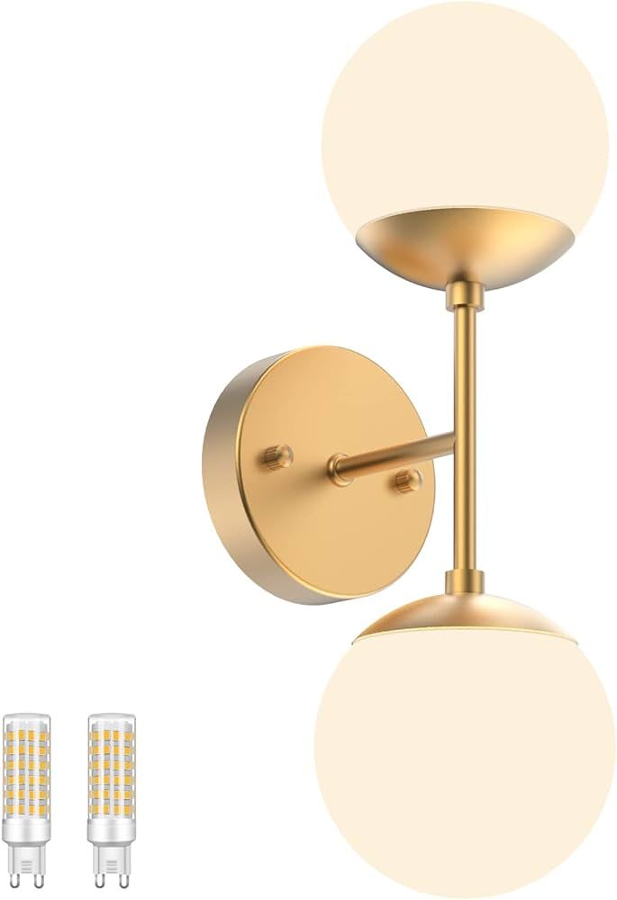 Tipace Gold Wall Sconce 2 Lights,Modern Globe Wall Light, Mid Century Golden Globe Wall Sconce 2-... | Amazon (US)
