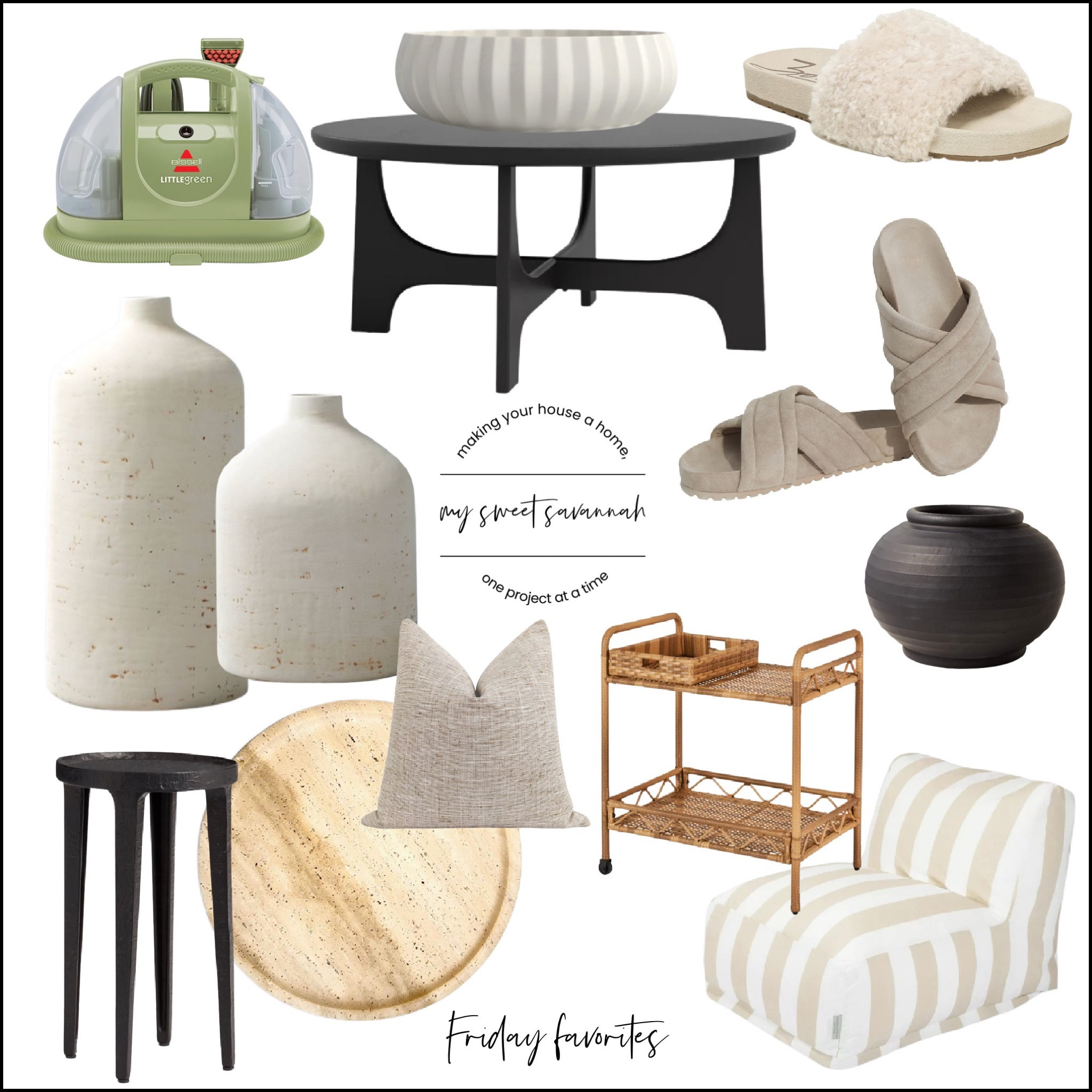 Friday favorites! 

Bissel upholstery cleaner 
Sandals
Travertine tray
Stone
Coffee table
Side table
Pottery barn 
Vase 
Home decor


#LTKhome #LTKFind #LTKstyletip