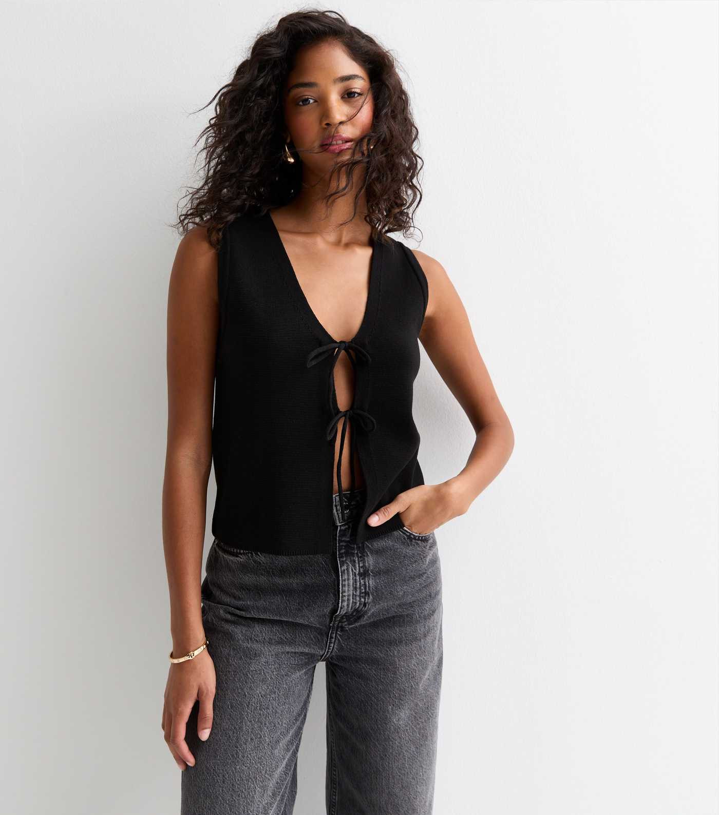 Black Tie Front Knit Waistcoat | New Look | New Look (UK)