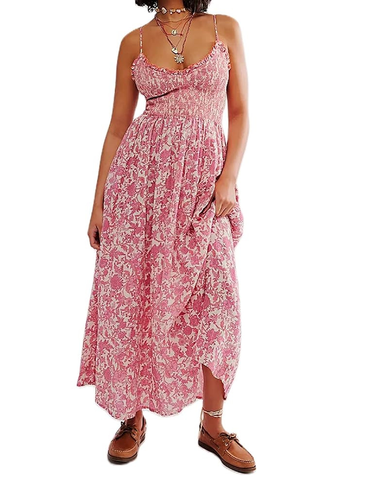 Women Flowy Maxi Dress Y2K Sleeveless Tie Shoulder Long Dress Boho Floral Smocked Shirred Beach S... | Amazon (US)