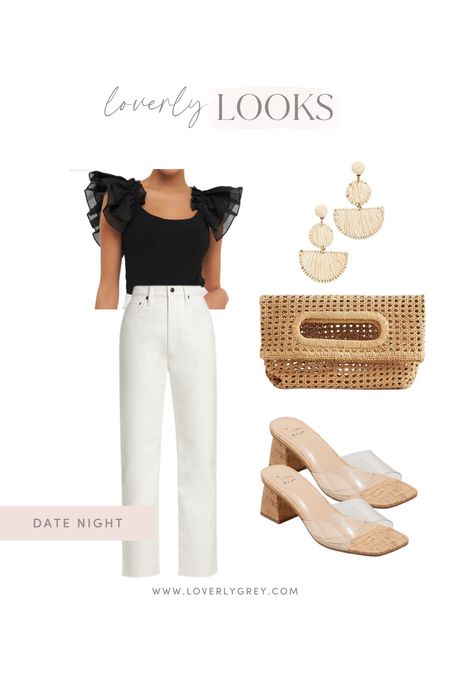 Loverly grey date night look. Pair white straight leg jeans with a black flutter sleeve top and clear heels. 

#LTKunder100 #LTKstyletip #LTKSeasonal