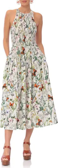 Avec Les Filles Floral Smocked Bodice Linen Blend Midi Dress | Nordstromrack | Nordstrom Rack