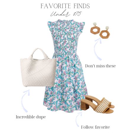 Love these finds — all under $75! Block print dress, rattan and pearl statement earrings, woven bag, and block heel sandals.

Coastal style, summer dress, summer style, smocked dress, hill house home, oliphant inspired, j crew factory, amazon find, amazon must have, style steals, follower favorites, 

#LTKunder50 #LTKstyletip #LTKunder100