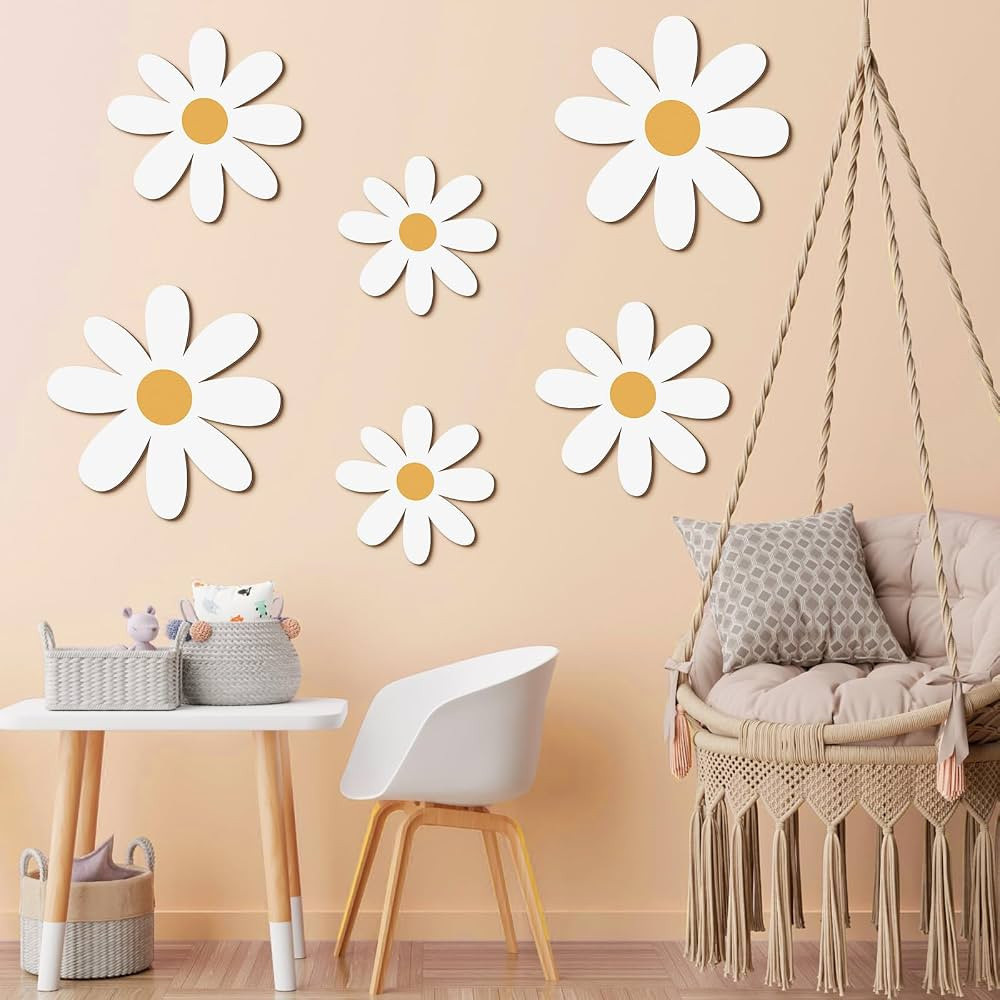 Thyle 6 Pcs Daisy Wall Decor Wooden Daisy Wall Art White Flowers Wall Signs Hanging Plaque for Ho... | Amazon (US)