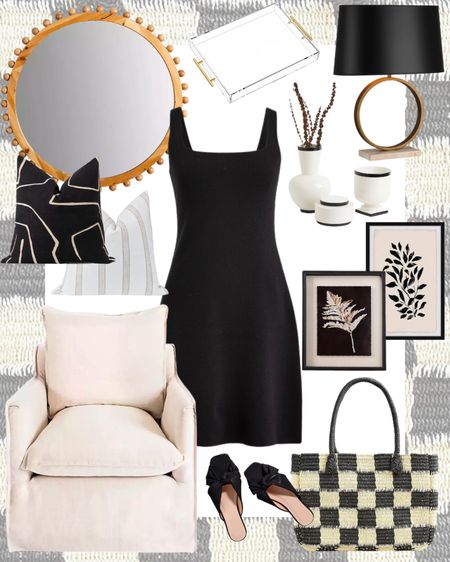 Neutral home and fashion 🖤 Love this black dress for date night! 

 Amazon, Kirklands, Etsy, h&m, j crew, fashion finds, summer fashion, black dress, checkered bag, accent pillows, vase, beaded mirror, accent chair, framed art, table lamp, bedroom, living room, entryway 

#LTKunder100 #LTKstyletip #LTKhome