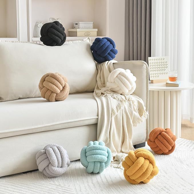 Decorative Knot Pillow Balls, Round Ball Pillows Decorative Throw Pillows 8.7'', Beige Color Soft... | Amazon (US)