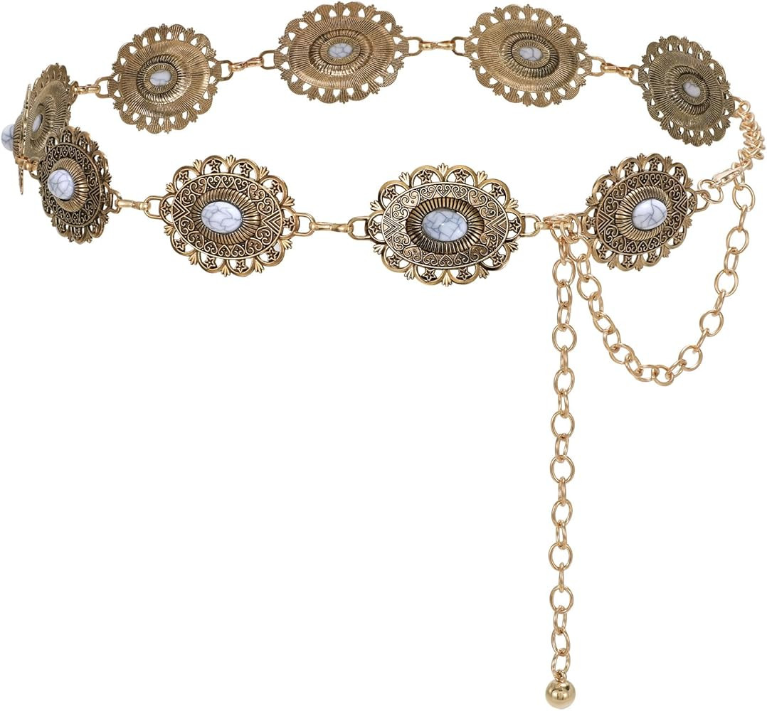 JASGOOD Western Metal Concho Belt for Women Cowgirl Waist Chain for Women Dress Pants | Amazon (US)