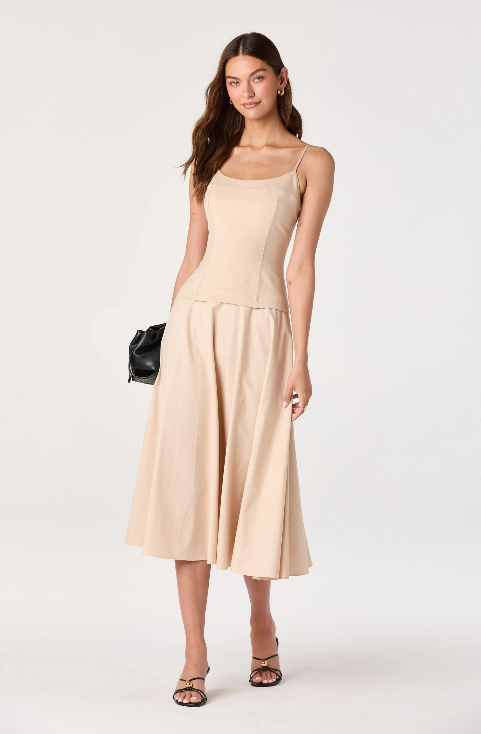 Cierra Mixed Media Drop Waist Midi Dress | ASTR The Label (US)
