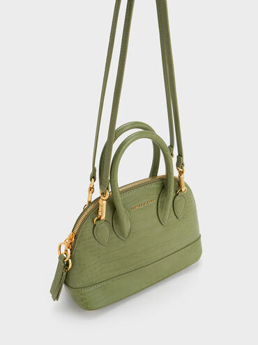 Olive Harmonee Croc-Embossed Top Handle Bag | CHARLES & KEITH | Charles & Keith US