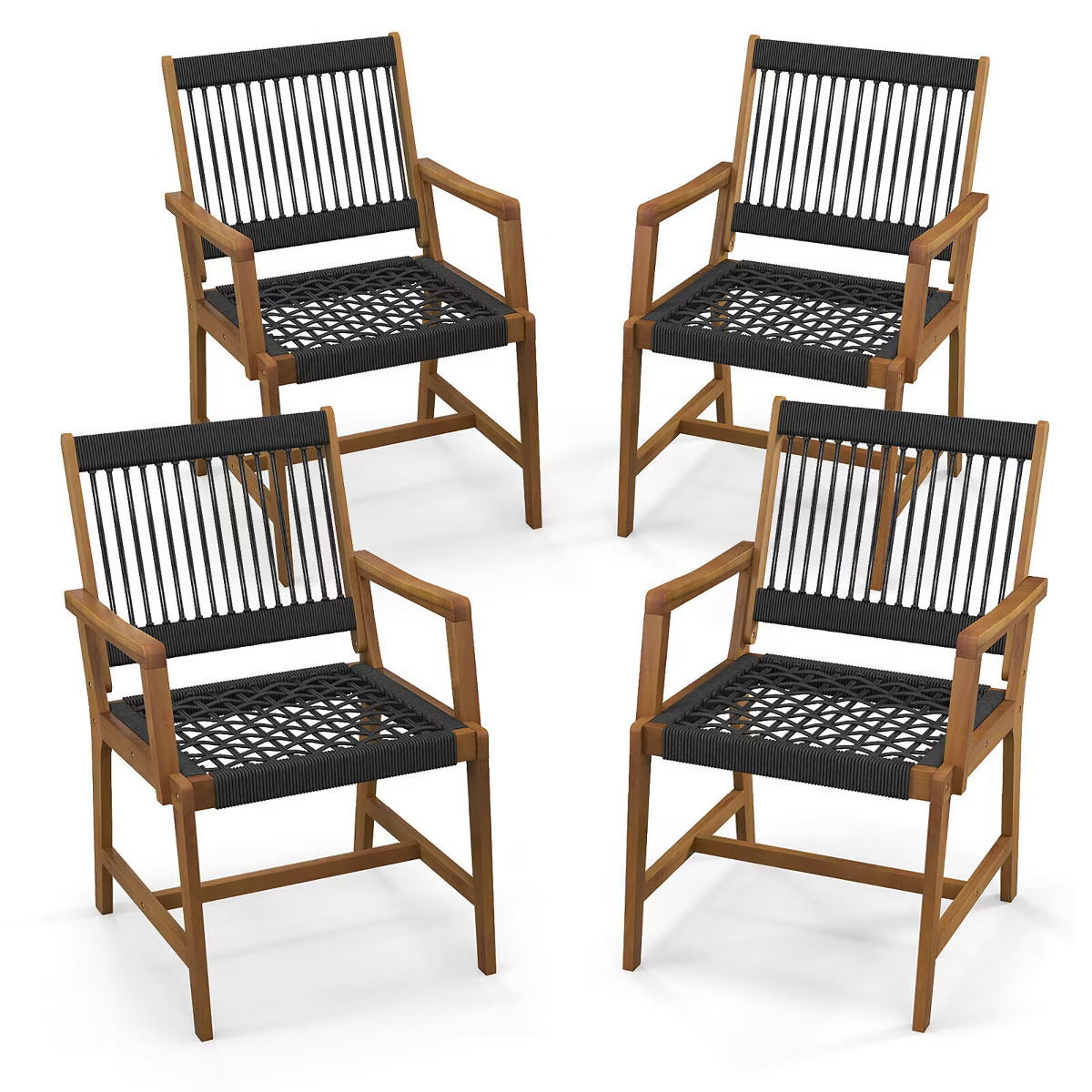 Tangkula Patio 4PCS Acacia Wood Dining Chairs All-Weather Rope Woven Armchairs Outdoor | Target
