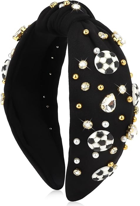Soccer Headbands for Women Crystal Soccer Embellished Wide Top Knot Headband for Women Game Day H... | Amazon (US)