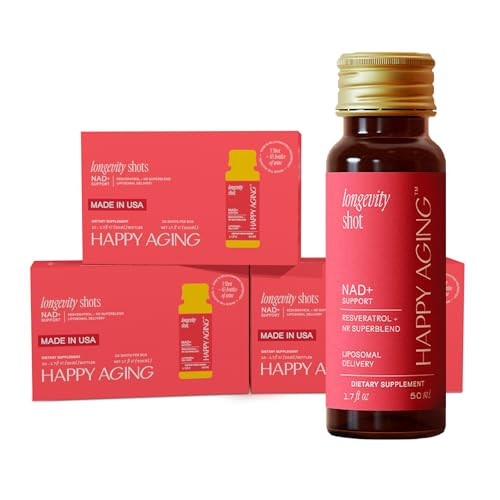 Happy Aging Liquid NAD+ Resveratrol Supplement, NMN Alternative, Liposomal Nicotinamide Riboside & Antioxidants for Energy Support, Brain Health, Firm Skin, Twice Weekly Use, 30 Shots | Amazon (US)