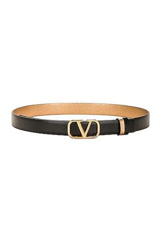 Valentino Garavani V Logo Reversible Belt in Nero & Antique Brass | FWRD | FWRD 