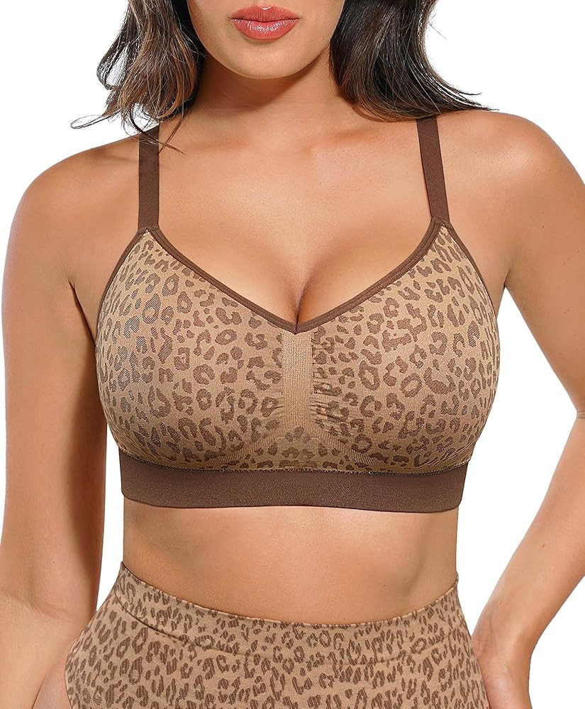 Lover-Beauty Leopard Bra for Women Wireless Bra Comfortable Goint Out Tops Padded Bras | Amazon (US)