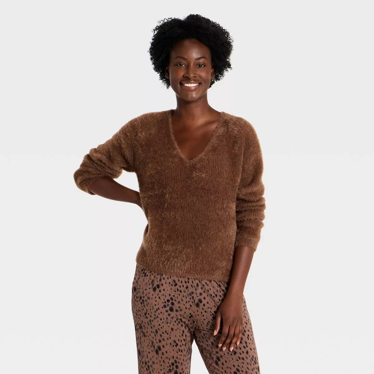 Women's V-Neck Pullover Sweater - Auden\u2122 Brown XS | Target