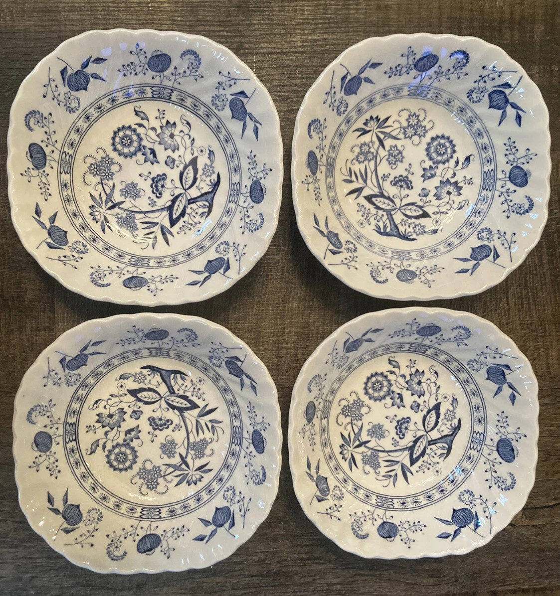 Set Of 4 Blue Nordic Blue Onion Johnson Brothers Ironstone 6" Cereal Bowls | eBay US