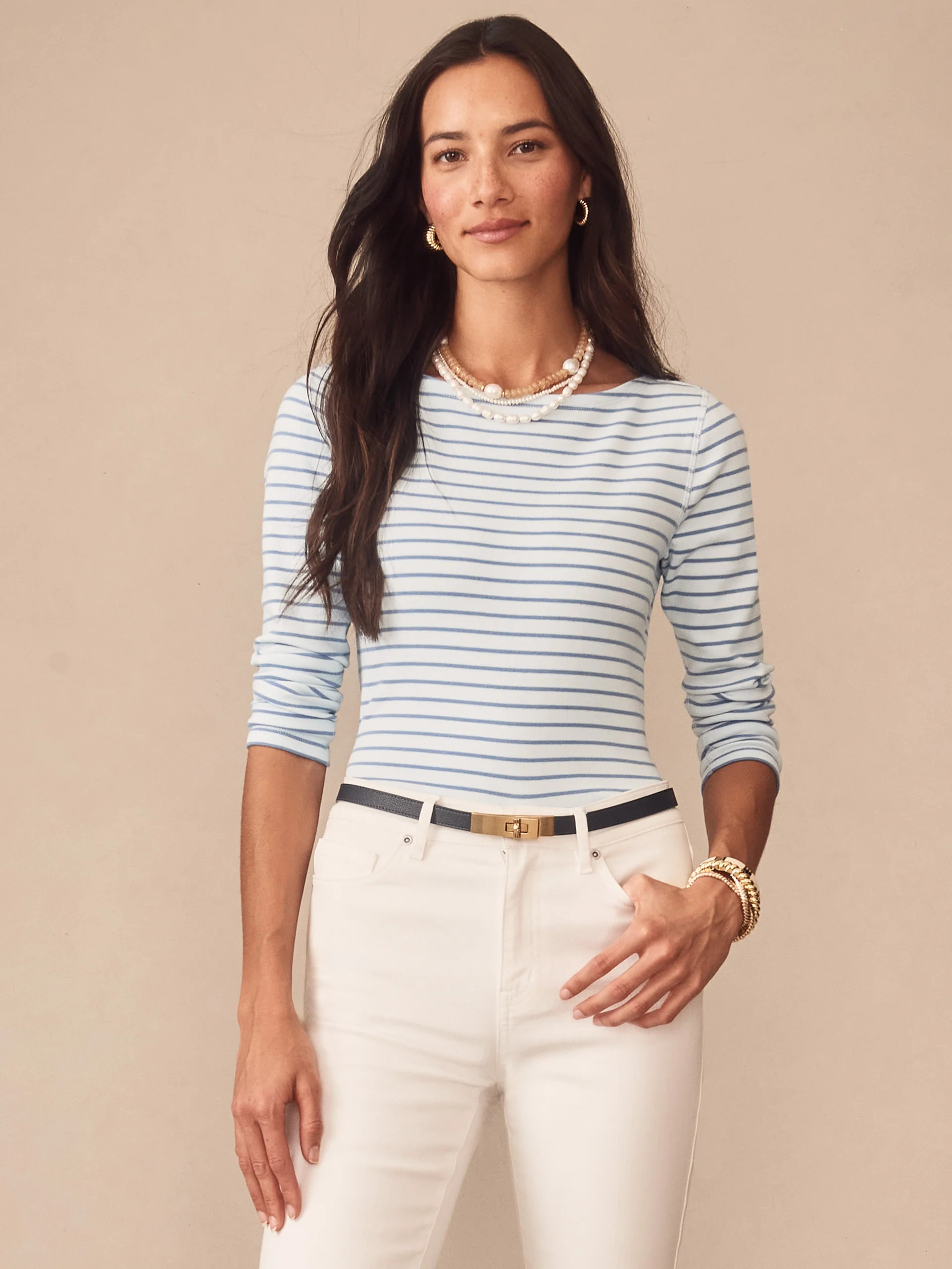 Ice_Blue/Blue Stripe Goldie Tee | Women's Tops | J.McLaughlin | J.McLaughlin