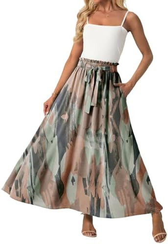 Lepunuo Womens Maxi Skirts Casual Boho Elastic High Waisted Flowy Long Skirts Trendy Floral Cute ... | Amazon (US)