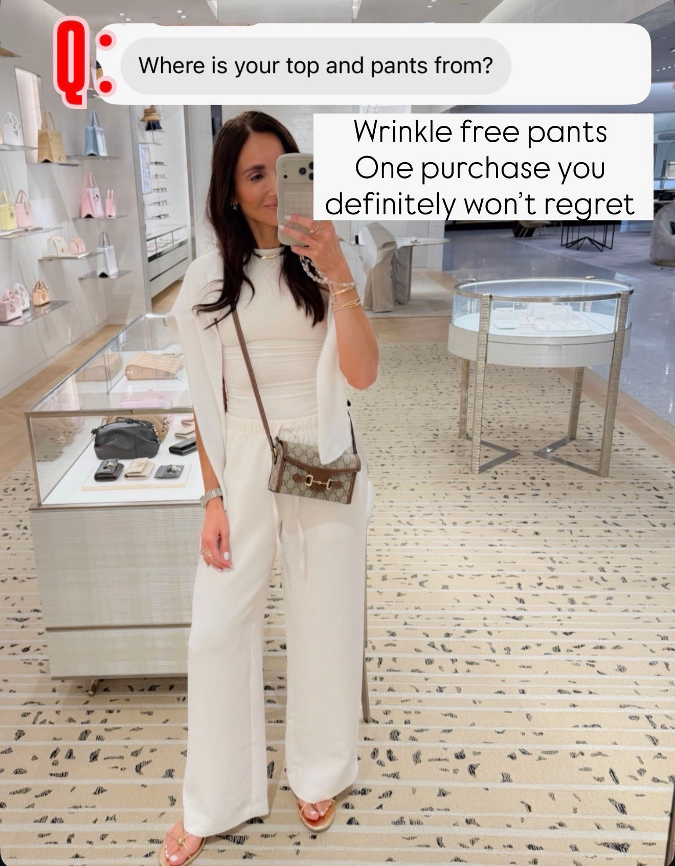 These wrinkle free pants are one of my best purchases lately. They look so elevated but feel unbelievably comfortable, and they are PERFECT for travel, dinners, errands, literally everything. Paired them with this chic sleeveless top and I know I’ll be reaching for this outfit nonstop.

Wrinkle free pants, travel outfit, chic neutral outfit, elevated basics, comfy but chic, white wide leg pants, effortless outfit idea, capsule wardrobe, everyday style, vacation outfit, minimal style, spring fashion, annabrstyle

#LTKOver40 #LTKootd #LTKTravel