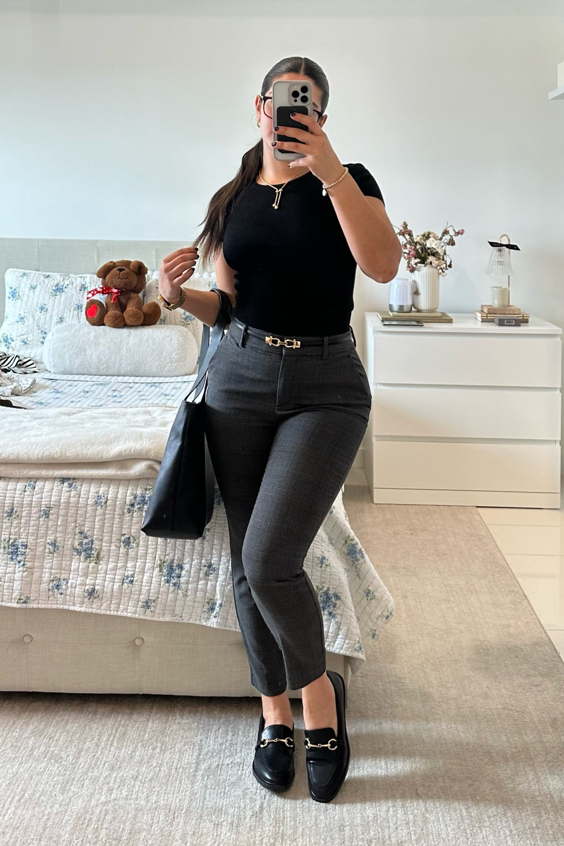 9-5 work outfit inspo 🖤 loveeee these slacks! so stretchy & flattering yet professional. this top is soooo comfy & i love these loafers for days I don’t want to wear my chunky ones hehe. tossed my black blazer over this & slayed the day away 🤝

#LTKsalealert #LTKworkwear #LTKstyletip