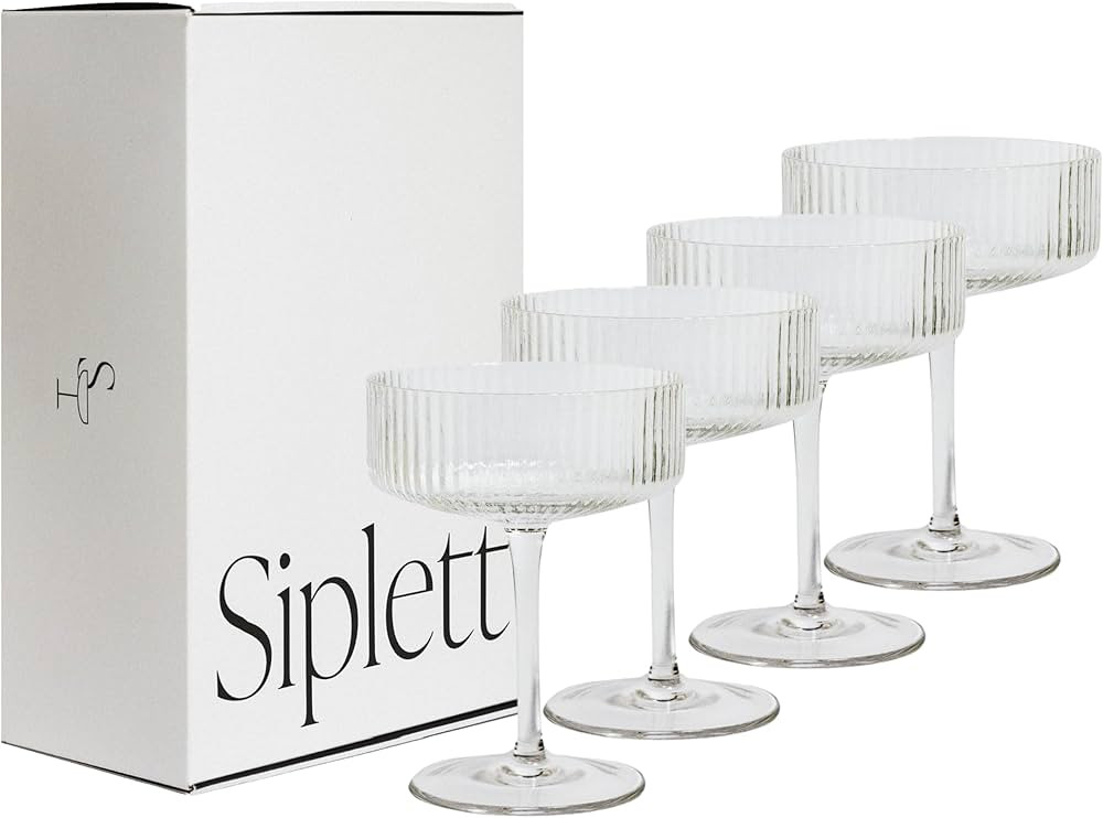 Luxe Champagne Coupe Glasses Set of 4 10 oz, Ribbed Martini Glasses with Gift Box, Vintage Champa... | Amazon (US)