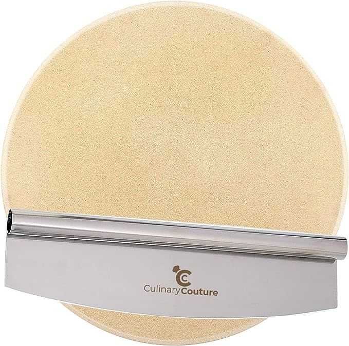 Culinary Couture Round Pizza Stone with Pizza Cutter - Kitchen Thermal Baking Stoneware Safe for ... | Amazon (US)