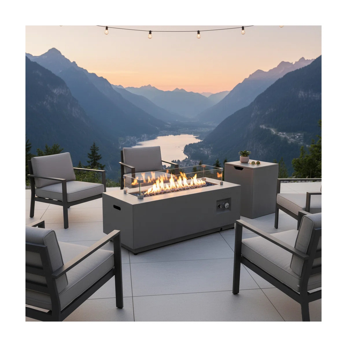 13" H x 42" W Rectangular Outdoor Propane Fire Pit table 50,000BTU with Glass Wind Shield, Cover ... | Wayfair North America