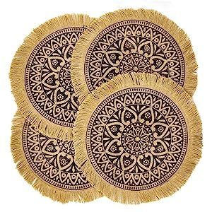 CAPASIN Round Placemats Set of 4, Dining Tassel Modern Dinner Braided Beige Boho Round Table and ... | Amazon (US)
