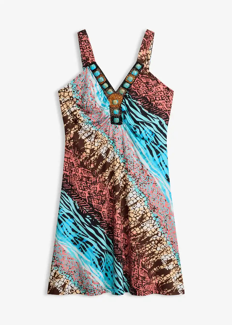 Stylisches Kleid mit sch\u00f6nem Accessoires am Ausschnitt - blau | Bonprix DE
