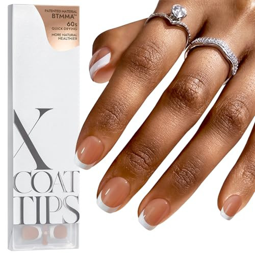 BTArtboxnails French Gel Nail Tips - XCOATTIPS Brown Extra Short Square French Tip Press on Nails Pre-applied Tip Primer & Base Coat, No Need to File Fake Nails Nail Art DIY | Amazon (US)