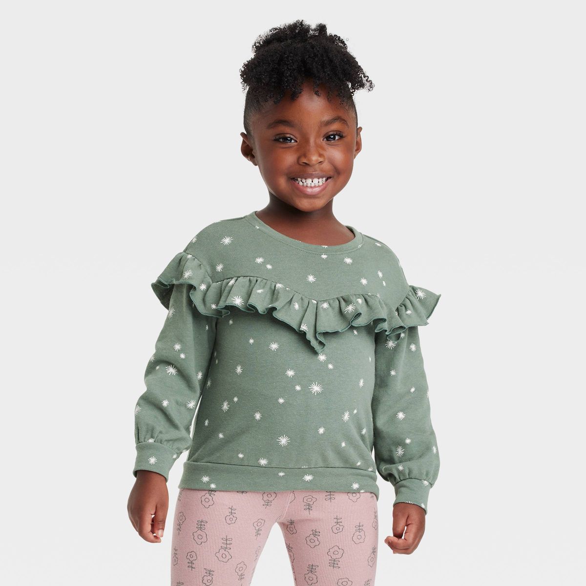 Grayson Collective Toddler Girls' Snowflake Ruffle Sweatshirt - Green | Target