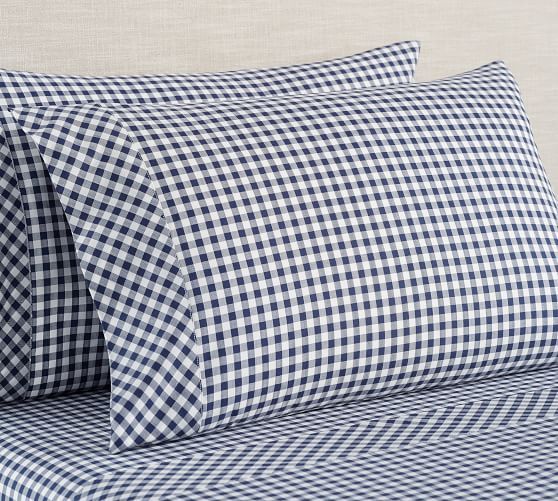 Gingham Check Organic Sheet Set, Twin/Twin XL, Navy | Pottery Barn (US)