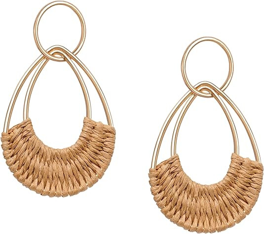 Raffia Hoop Earrings for Women Girls Fun Boho Summer Beach Earrings Lightweight Handmade Straw Wi... | Amazon (US)