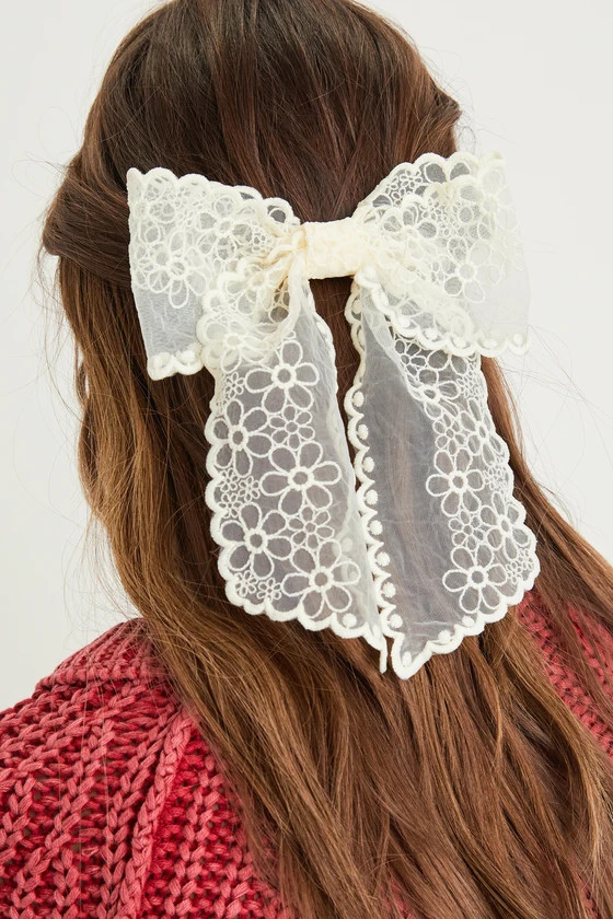Adorable Effect Ivory Embroidered Hair Bow Barrette | Lulus