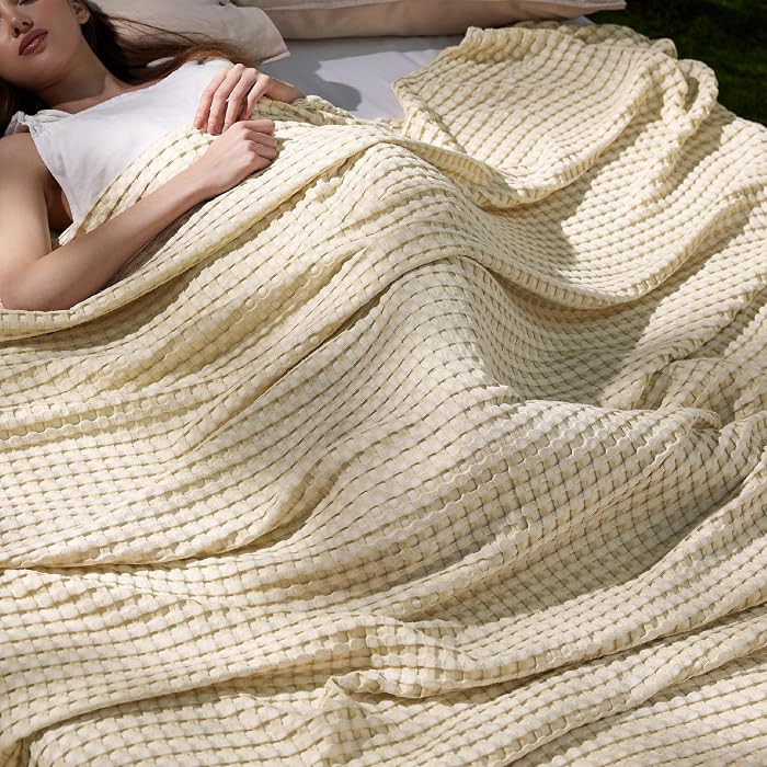 Bedsure Cooling Waffle Blanket for Hot Sleepers, Natural, Queen, 90"x90" | Amazon (US)