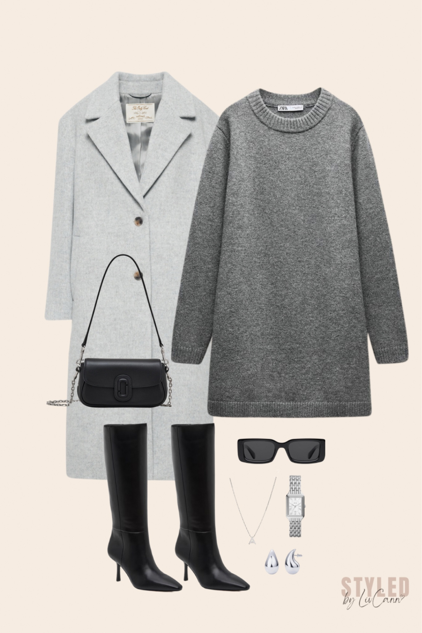 Holiday party outfit inspo -gray edition 👽 loving gray fall 2024. Groutfits are in!! The gray sweater dress is from ZARA  

lol. Perfect outfit idea for the holidays coming up. Shop this look here :)🖤

#LTKGiftGuide #LTKCyberWeek #LTKStyleTip