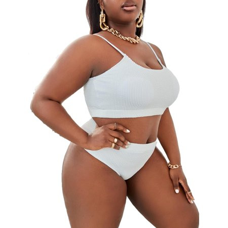 Plain Spaghetti Strap White Plus Size Bikini Sets (Women s Plus) | Walmart (US)