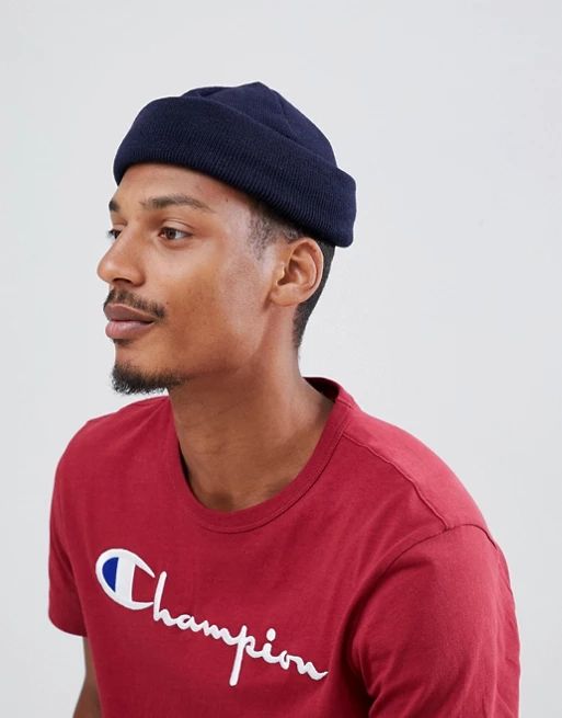 ASOS DESIGN mini fisherman beanie in navy | ASOS US