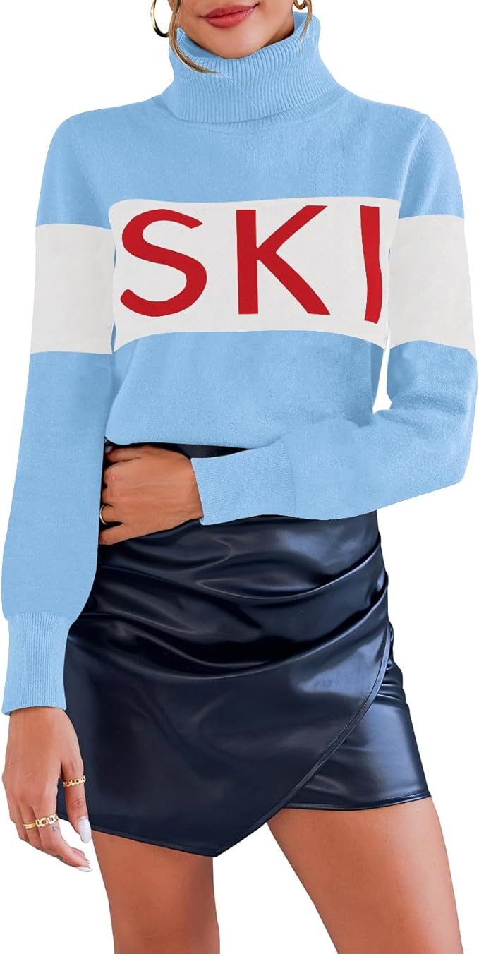 Ybenlow Women Sweaters Color Block Turtleneck Tops Comfy Winter Blouse 2024 Ski Sweaters Tight Kn... | Amazon (US)