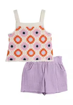 Rare Editions Girls 7-16 Sleeveless Crochet Top and Shorts Set | Belk