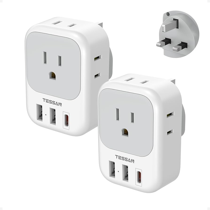 UK Adapters for Travel 2 Pack, TESSAN Type G US to UK Plug Adapter with 4 Outlets 3 USB Charger(1... | Amazon (US)