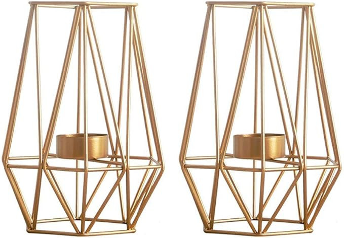 2 Pcs Metal Hexagon Shaped Geometric Design Tea Light Votive Candle Holders, Iron Hollow Tealight... | Amazon (US)