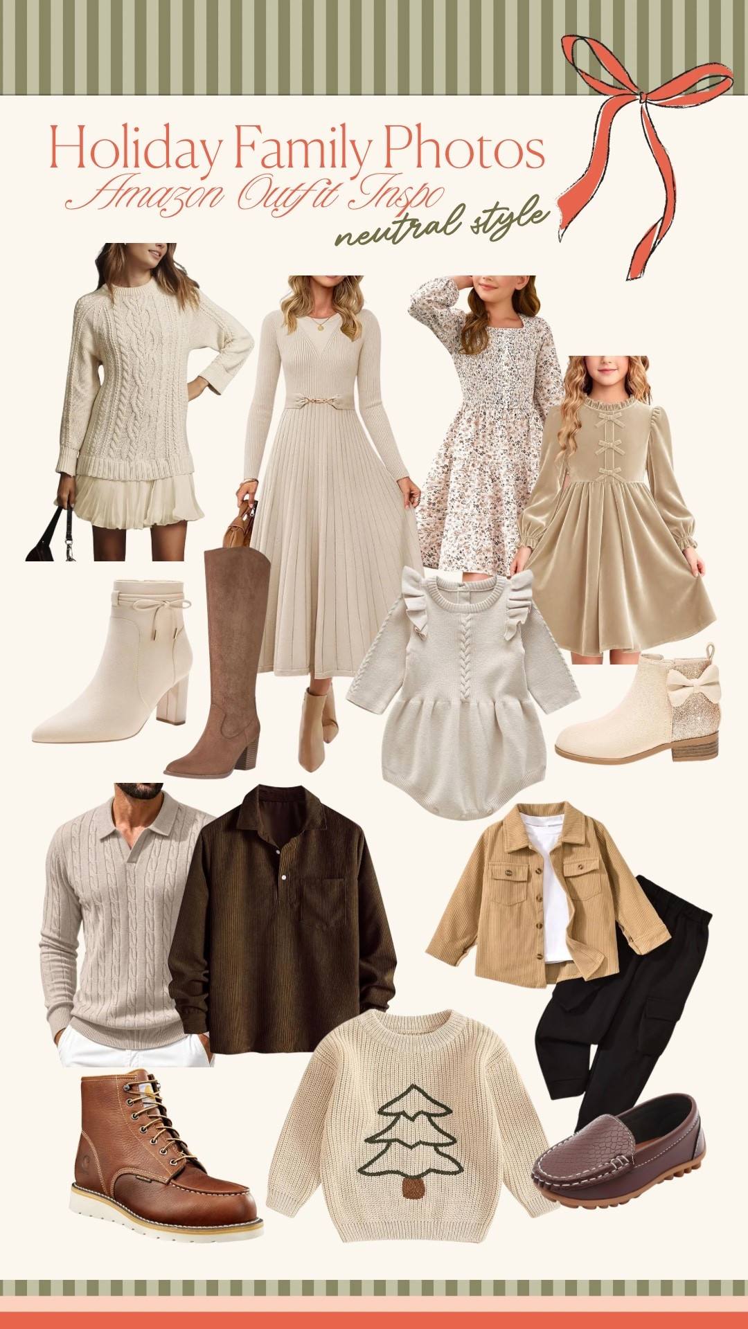 Neutral & cozy holiday family photo outfits 🎄🤎 

#HolidayFamilyPhotos #FamilyPhotoOutfits #NeutralStyle #ChristmasPhotoOutfits #AmazonFashion #AmazonFinds #FamilyPhotoInspo #FallWinterOutfits #CozyChic #MatchingFamilyOutfits #NeutralTones #CreamAndTan #KnitSweaterOutfit #PleatedMidiDress #CorduroyStyle #VelvetDress #KidsHolidayOutfit #ToddlerFashion #MensCasualStyle #WomensFallFashion #HolidayOOTD #FamilyStyleInspo #ChristmasCardOutfits #NeutralAesthetic

#LTKSeasonal #LTKKids #LTKMens