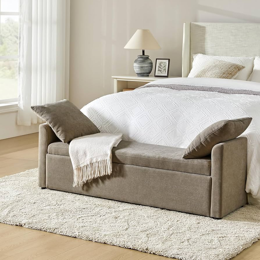 HULALA HOME Modern Storage Bench with Throw Pillows, 59.4" Extra Long Bedroom Ottoman Bench for E... | Amazon (US)