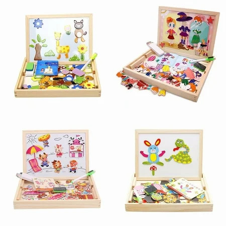 Akoyovwerve 100-Piece DIY Wooden Puzzle Jigsaw Baby Kids Training Toy, Double-Sided Magnetic Drawing | Walmart (US)