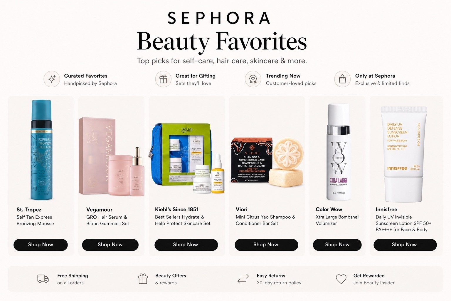 ✨ Sephora favorites I’ve been loving lately! ✨

From skincare and hair care to self-tanning and everyday beauty essentials, these are a few standout finds that have earned a spot in my routine.

🤍 St. Tropez Self Tan Express Mousse
🤍 Vegamour GRO Hair Serum & Gummies
🤍 Kiehl’s Best Sellers Skincare Set
🤍 Viori Shampoo & Conditioner Bars
🤍 Color Wow Xtra Large Bombshell Volumizer
🤍 Innisfree Daily UV Sunscreen SPF 50+

Have you tried any of these? I’d love to know your Sephora must-haves! ✨

#LTKBeauty #SephoraFinds #BeautyFavorites #LTKStyle #SkincareFavorites #HairCareMustHaves #BeautyLover #SephoraHaul #LTKDaily #SelfCareFavorites

#LTKBeauty #LTKselfcare