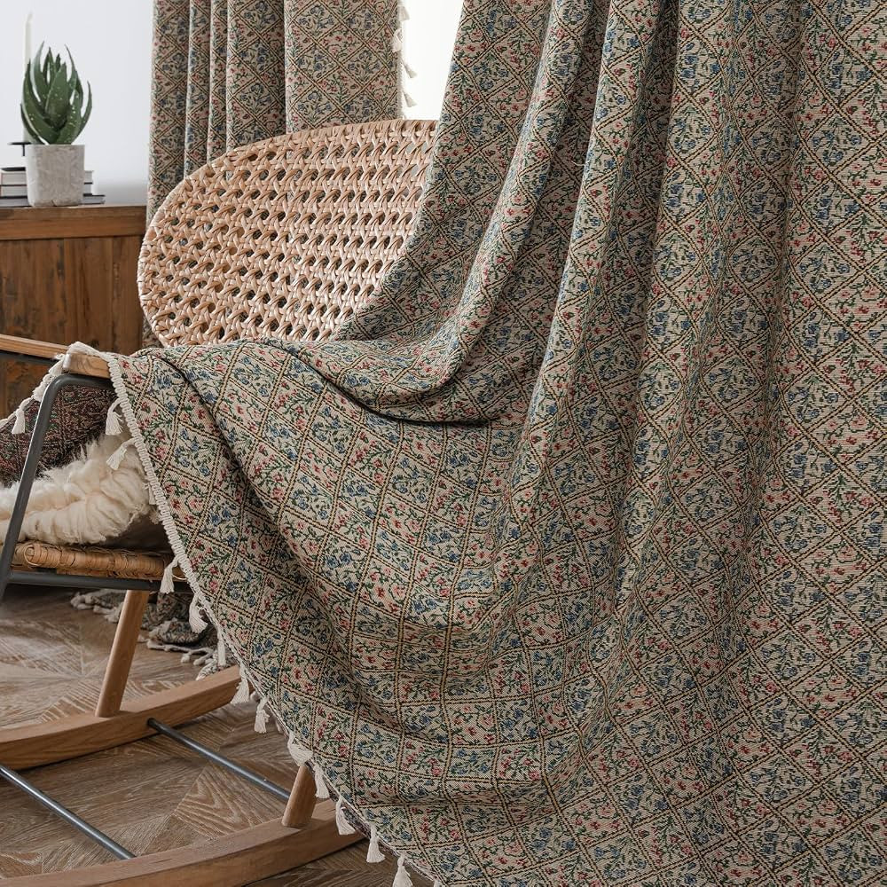 ENJOYBRIDAL Floral Living Room Curtains 96 Inch Long Boho Drapes Jacquard Semi Sheer Bedroom Patt... | Amazon (US)