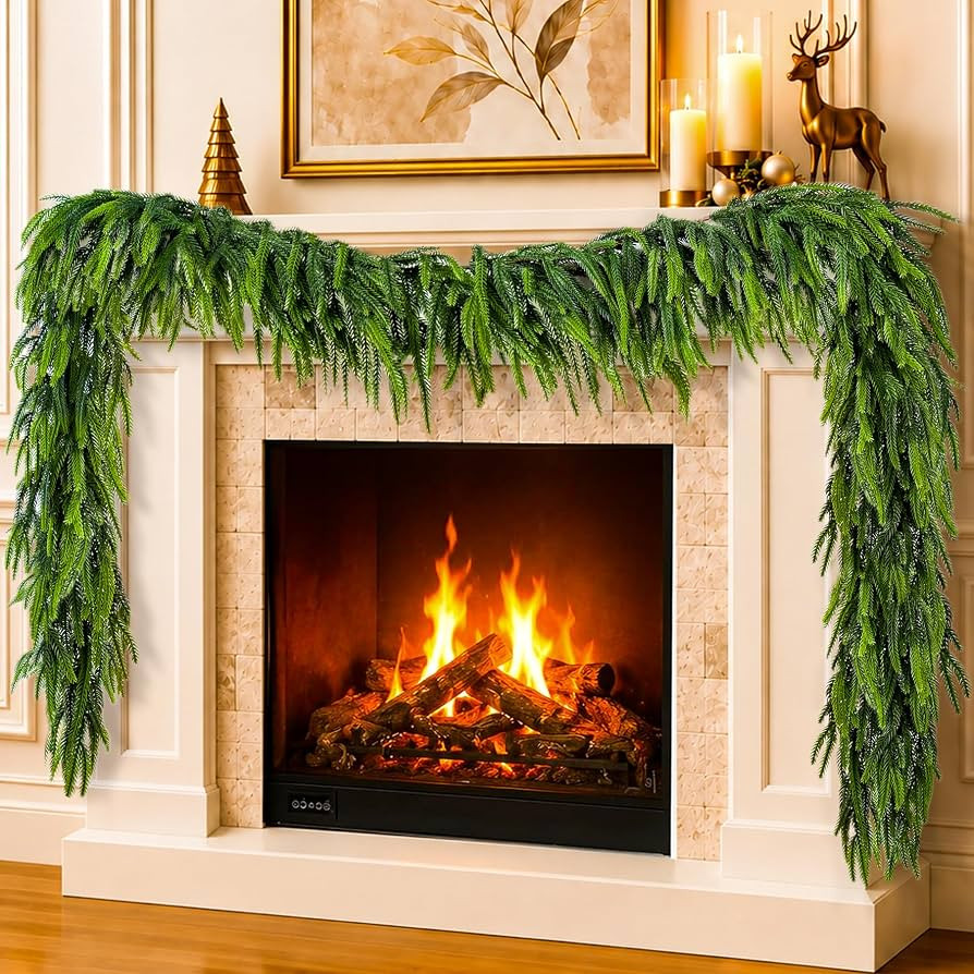 2 Pcs 6 Ft Christmas Garland Real Touch Norfolk Pine Garland Christmas Decorations Faux Realistic... | Amazon (US)