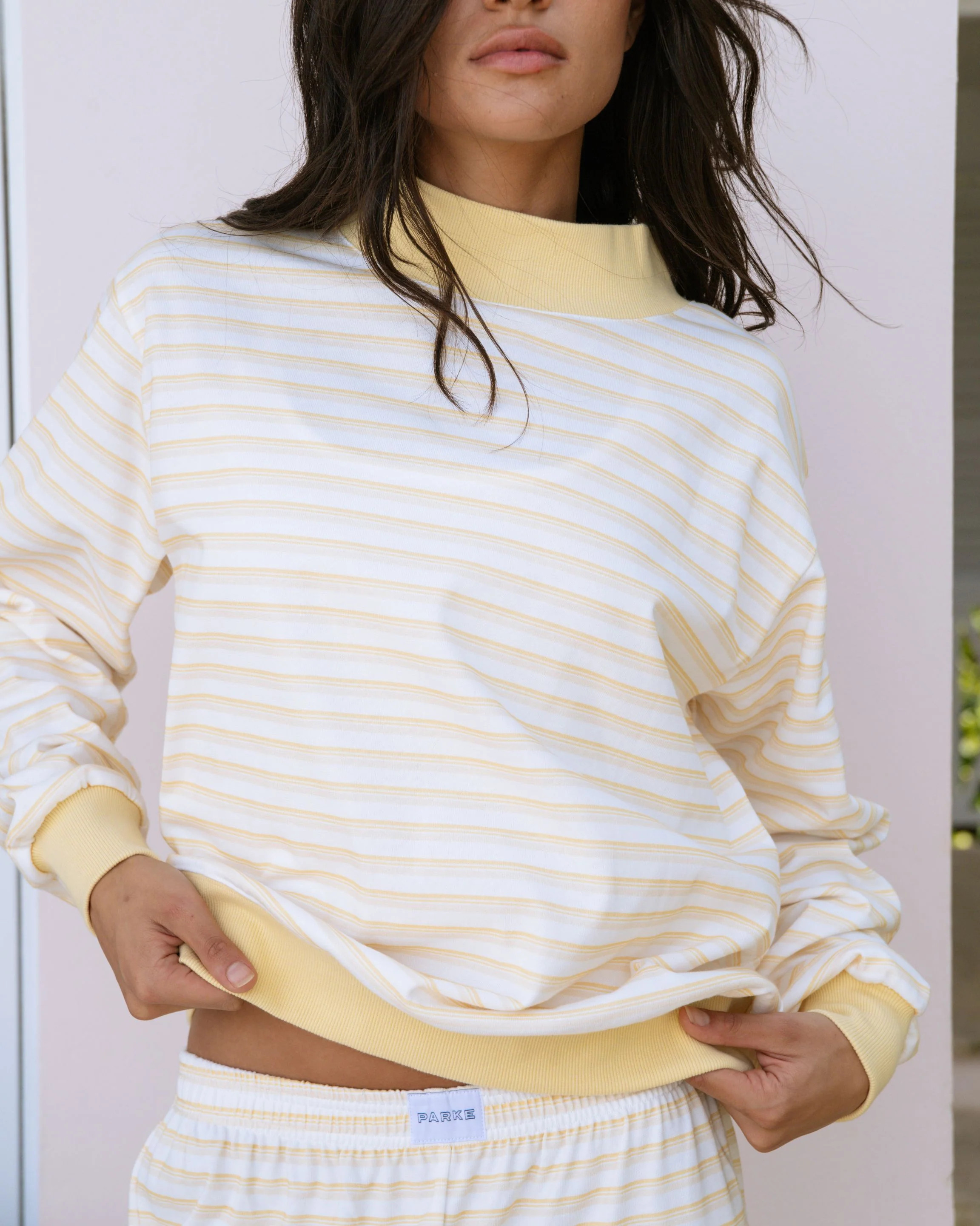 Striped Mockneck Pullover - Sun Stripe | Parke